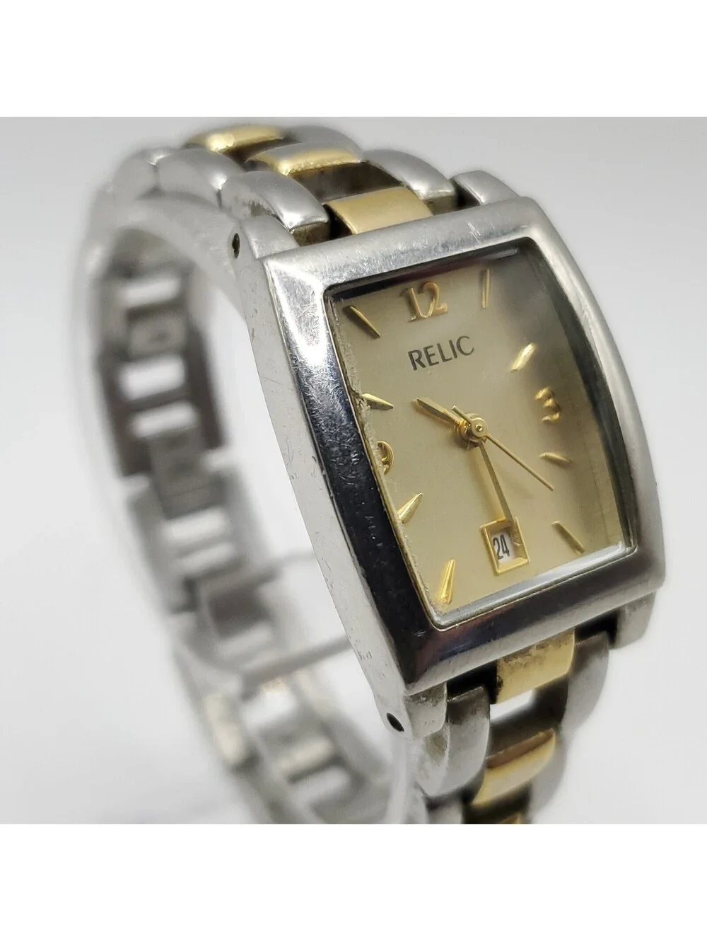 Relic By Fossil Square Womens Watch 22mm Gold Date Dial New Battery